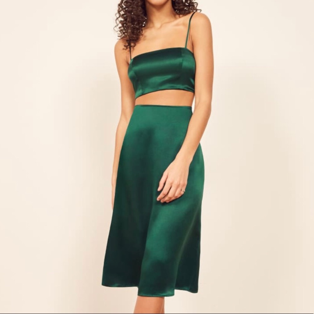 Reformation emerald green dress set